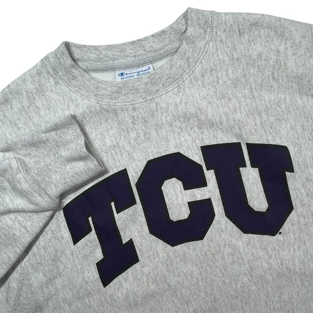 TCU Horned Frogs Champion Reverse Weave Sweatshirt Mens Small Gray Vintage 90s